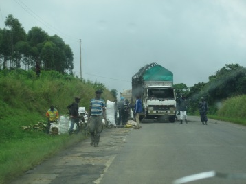 Overloaded Truck blocks the road